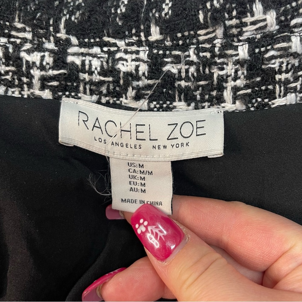 Rachel Zoe Houndstooth Zip-Up Jacket Black White - Picture 8 of 9